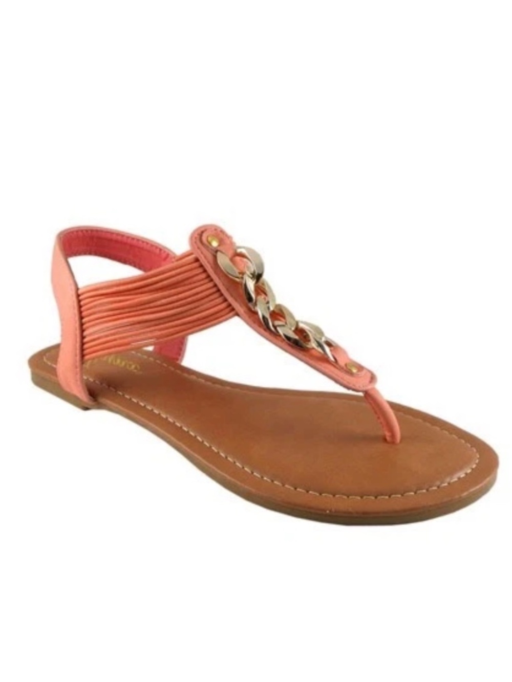 Coral Thong Sandals with Gold Chain Detail